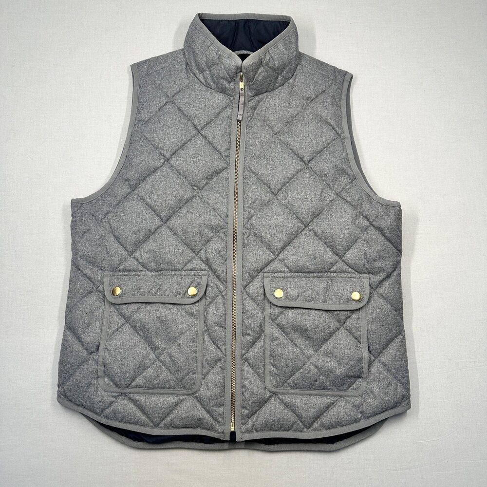 Coastal Prep J.Crew Quilted Down Puffer Vest Gray Navy L